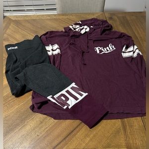 VS pink set gently worn size Xs hooded shirt and Xs leggings great condition